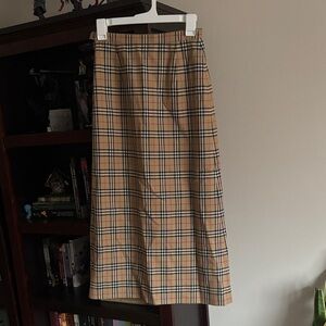 Burberry Beige Plaid Midi Skirt XS
